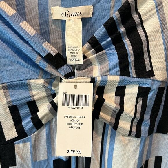 Soma Twist Front Maxi Dress Geometric Print Stretch Knit Black Blue Cream XS NWT - Picture 11 of 14